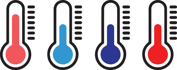 Four color thermometers icon set illustration