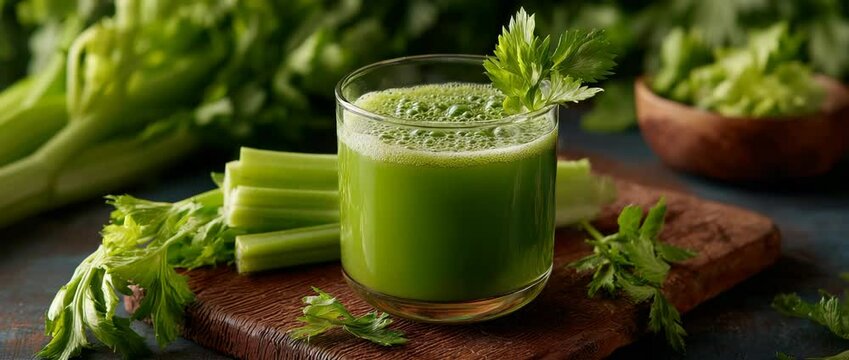 A glass of fresh celery juice