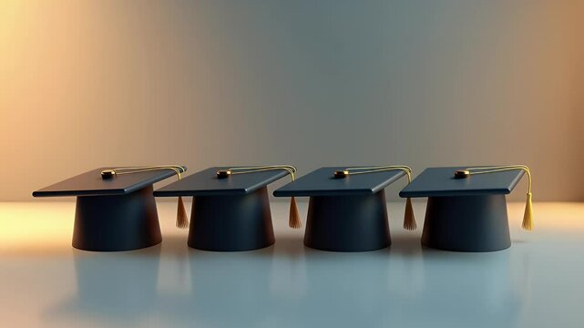 Realistic 3D Rendering of Four Graduation Caps Symbolizing Academic Achievement