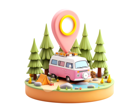 3d render illustration of Map and camping location icon isolated against a transparent background