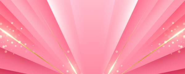 Elegant Pink Abstract Background with Golden Light Beams and Soft Bokeh Glow