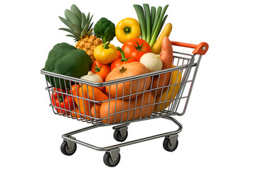 Shopping Cart Filled with Colorful Fresh Vegetables and Pineapple supermarket trolley