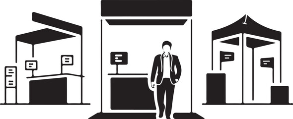 Businessman at trade show booths exhibition stands