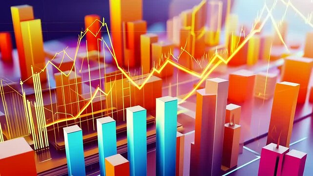 Abstract representation of financial growth with colorful graphs and charts in a modern digital environment