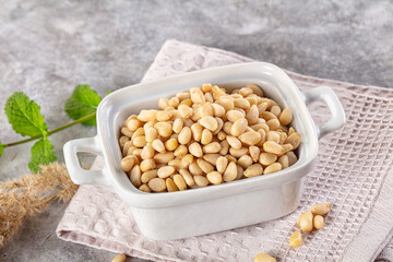 Cedar nut kernel in the bowl