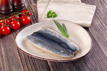 Salted herring fillet with skin