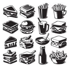 Black Grilled Cheese Silhouette Vector, High Quality Illustration on White Background