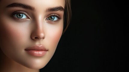 Fototapeta premium Close-up portrait of a woman with flawless makeup and light