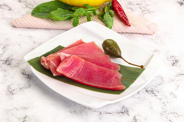 Fresh raw tuna sashimi slices