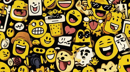 A colorful and vibrant collage of various cartoon emojis expressing diverse emotions