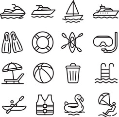 water activities and items icon set minimalist line art vector illustration © Mohaiminul