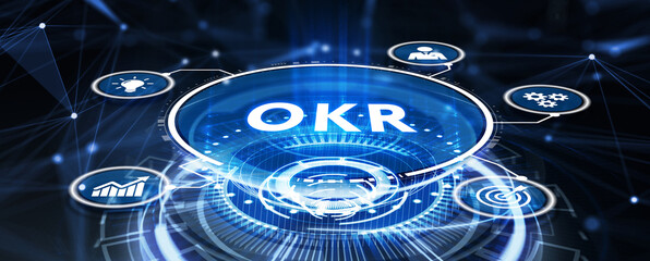 Fototapeta premium OKR Objectives key results. Business, Technology, Internet and network concept. 3d illustration