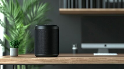 Smart Speaker on Desk, Modern Home Office
