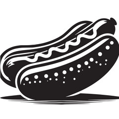 Black Hot Dog Silhouette Vector, High Quality Illustration on White Background