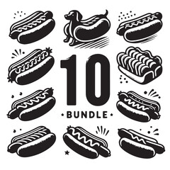 Black Hot Dog Silhouette Vector, High Quality Illustration on White Background