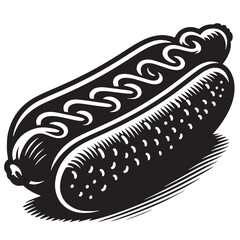 Black Hot Dog Silhouette Vector, High Quality Illustration on White Background