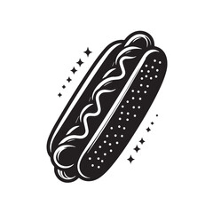Black Hot Dog Silhouette Vector, High Quality Illustration on White Background