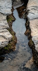 Water pooled between rough stones