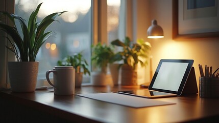 Cozy Home Workspace with Tablet