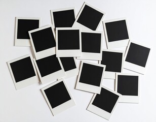 Empty polaroid photo frames laid out, soft light