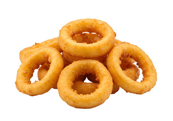 A pile of fried onion rings isolated on white or transparent background. PNG
