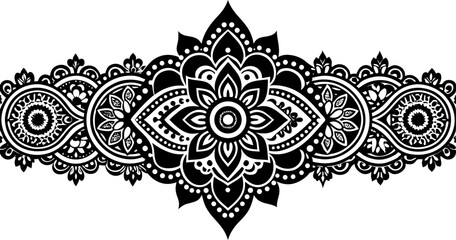 Intricate Seamless Henna Mehndi Ornament Border in Golden Tones on Black Background 