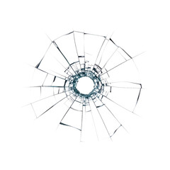 A circular shattered glass pattern with radiating cracks forming a spiderweb-like design from the center.