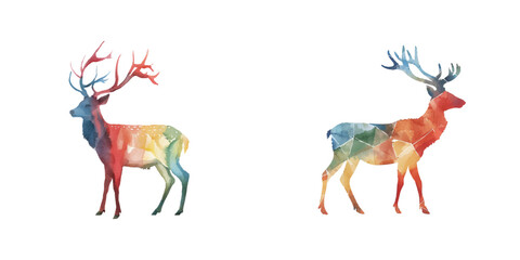 abstract silhouette of deer watercolor vector illustration
