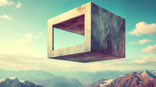 Minimalistic geometric cube structure hovers above misty mountain peaks, blending abstract architecture with ethereal nature to evoke mystery, balance, and futuristic contemplation.

 - Powered by Adobe