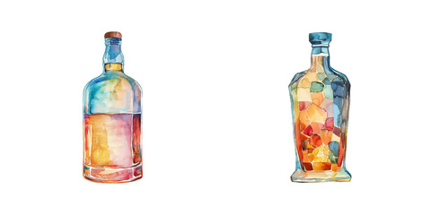 abstract silhouette of whiskey bottle watercolor vector illustration