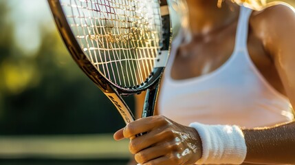 Golden Hour Tennis: Closeup of a Sweaty Hand Gripping a Racket