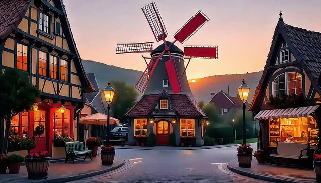 An old Dutch windmill at night under a vast sky, a historic landmark of rural Holland's traditional architecture and sustainable energy