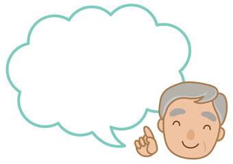 おじいさんの指さし雲ふきだしイラスト/線あり	