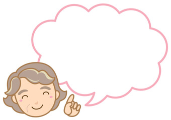 おばあさんの指さし雲ふきだしイラスト/線あり	