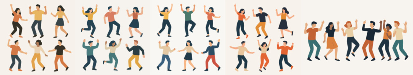 Vector Set Dancing people in casual outfit characters