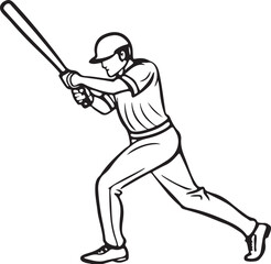 Athlete hitting ball vector illustration: a dynamic silhouette of a baseball player with a bat