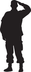 Silhouette of Saluting Soldier in Uniform Isolated on White Background.