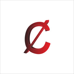 3D red cent symbol with diagonal line on white background