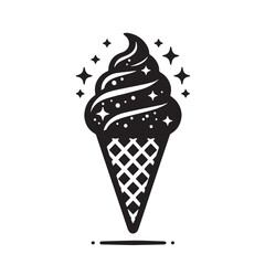 Black Ice Cream Silhouette Vector, High Quality Illustration on White Background