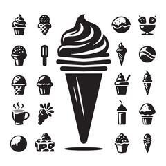 Black Ice Cream Silhouette Vector, High Quality Illustration on White Background