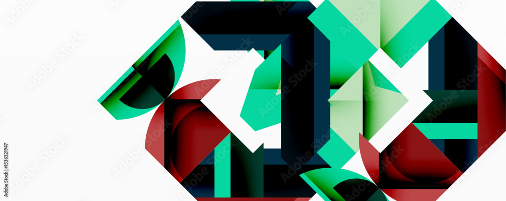 Aufkleber abstract geometric shapes overlap, creating dynamic composition. green, red, black colors dominate w