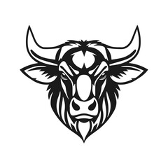 Bull head tribal style horned animal design aggressive expression,  tribal bull, horned animal, bull face, vector silhouette