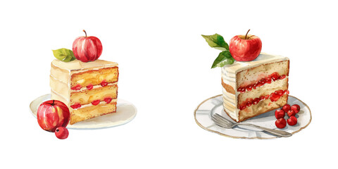 applesauce cake watercolor vector illustration