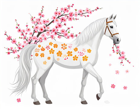 馬　馬の絵 桜 花の絵 テクスチャーアート さくら 馬 馬の絵 桜 花の絵 テクスチャーアート さくら 馬 馬の絵 桜