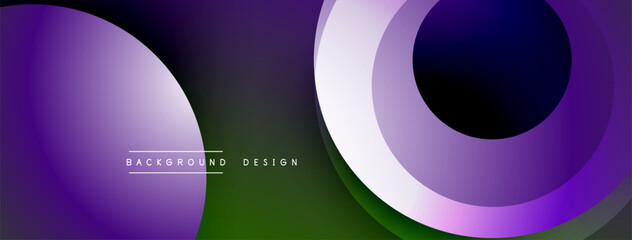 Abstract purple, green gradients form overlapping circles. Modern design element suitable for backgrounds, banners, presentations. Minimalist aesthetic.