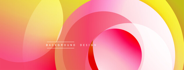Abstract colorful background. Overlapping circles create dynamic visual effect. Gradient shades of yellow, pink, red present modern design.