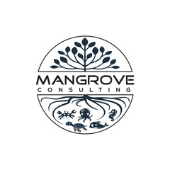 Mangrove logo design inspired by nature, perfect for eco brands and coastal businesses. Features tree roots, water, and greenery to symbolize sustainability, growth, and environmental balance.
