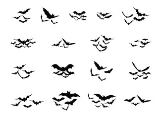 Set Bat Flying Silhouette Icons