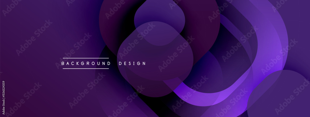 Poster Abstract purple design features overlapping circles, gradients. Modern aesthetic suitable for backgrounds, presentations. Minimalist style.