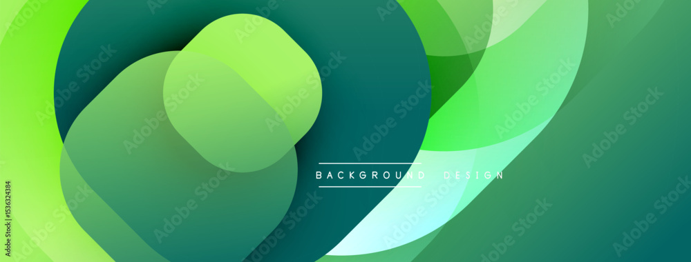 Poster Abstract fluid shapes, vibrant greens, overlapping layers create modern background. Smooth gradients, dynamic composition.